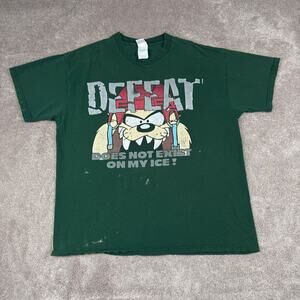 Vtg 90s Tasmanian Devil Looney Tunes Hockey Graphic T-shirt Tee USA Size L Taz